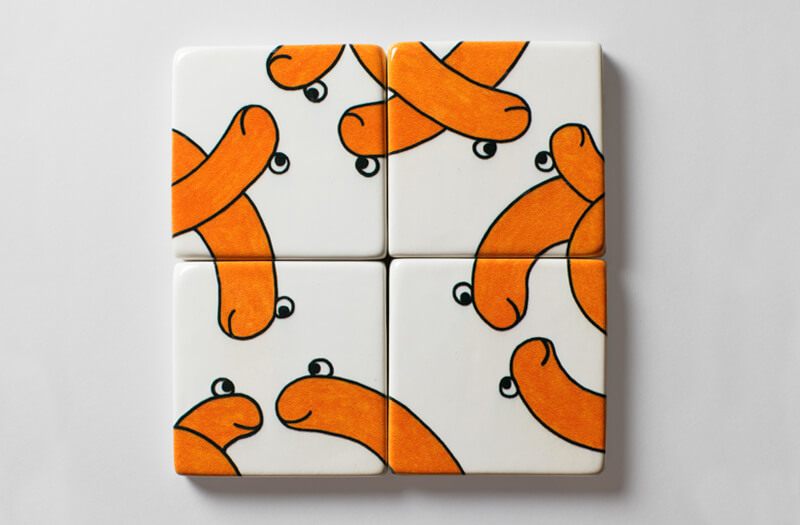 handmade-ceramic-tile-orange-snake